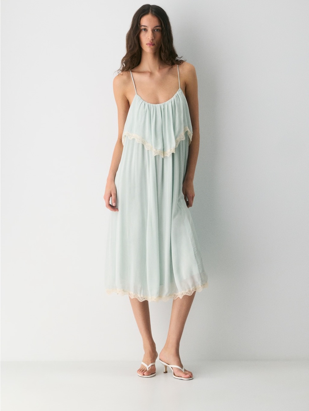 Aritzia Acreage Lace Midi Dress - Agave Green Ivory Lace Boho Dress - Size M